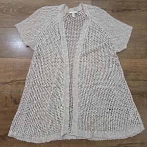 Eileen Fisher Woman Malibu Linen Blend Open Knit Duster Short Sleeve Cardigan 1X